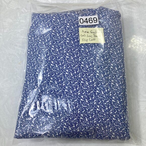 Nick Graham Everywhere Shirt Blue Paisley Flip Cuff Modern Fit 15.5 34-35 M - Picture 14 of 14